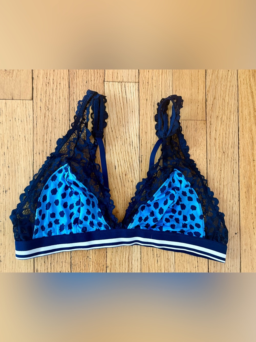 Aerie Blue Leopard Lace Bralette with Navy Trim